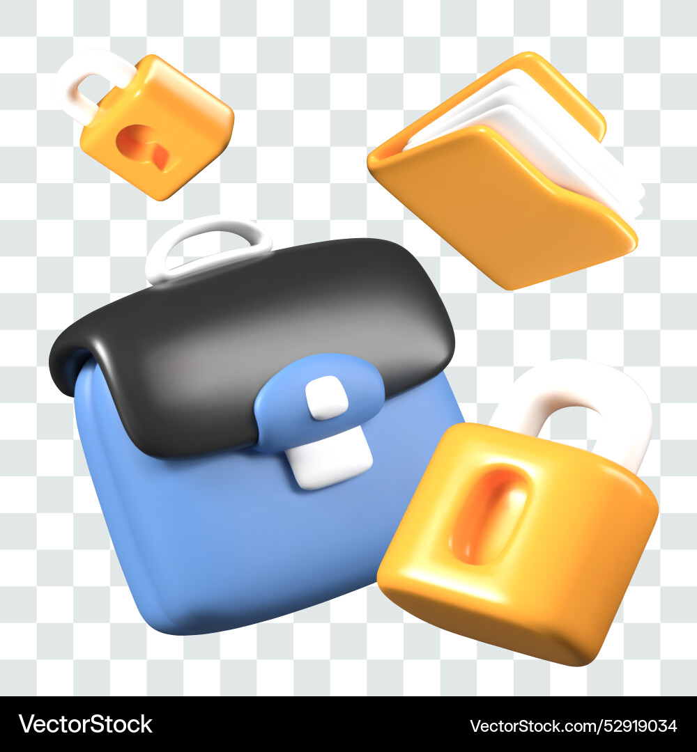 3d briefcase folder with files padlocks 3d briefcase folder with files padlocks vector image
