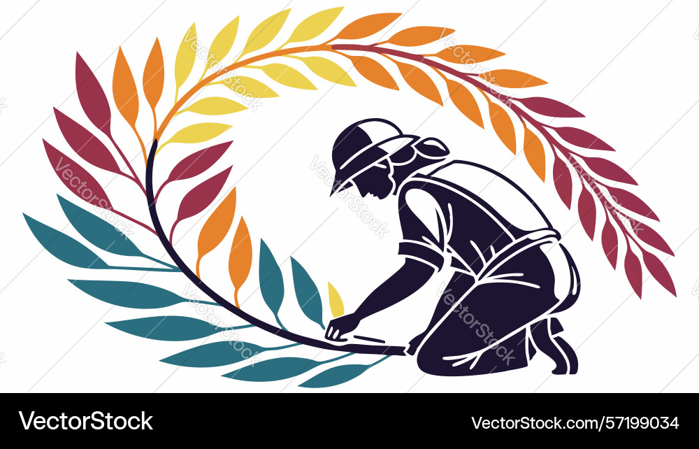 Gardener in laurel wreath frame design generative Vector Image