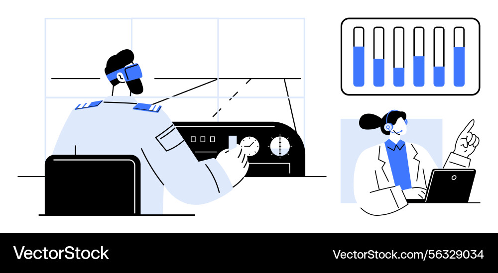 Pilot and Technician Analyzing Data vector image