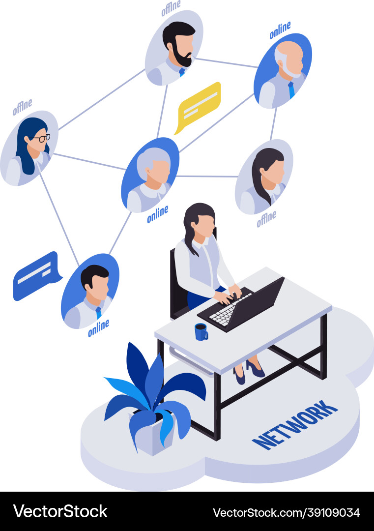 Remote networking isometric composition Remote networking isometric composition vector image