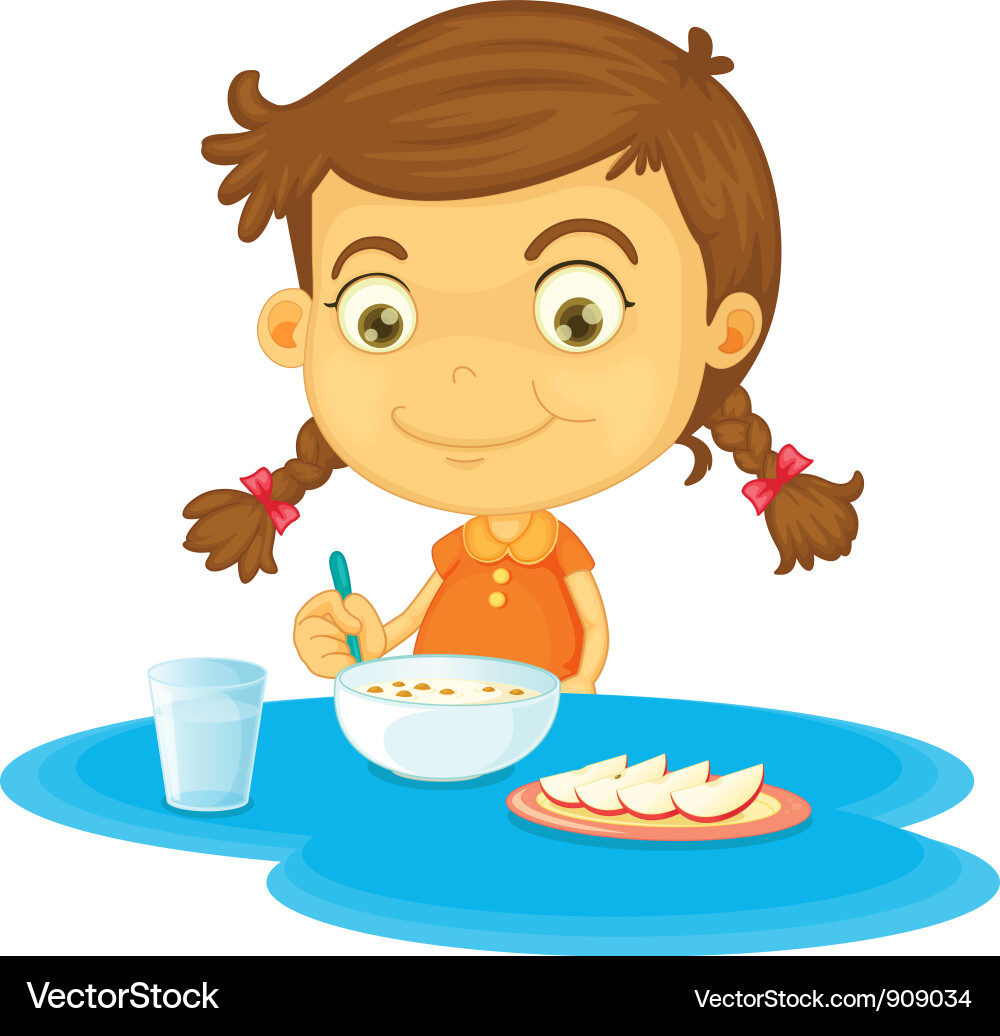 Süßes Kind Essen Frühstück Vektorbild