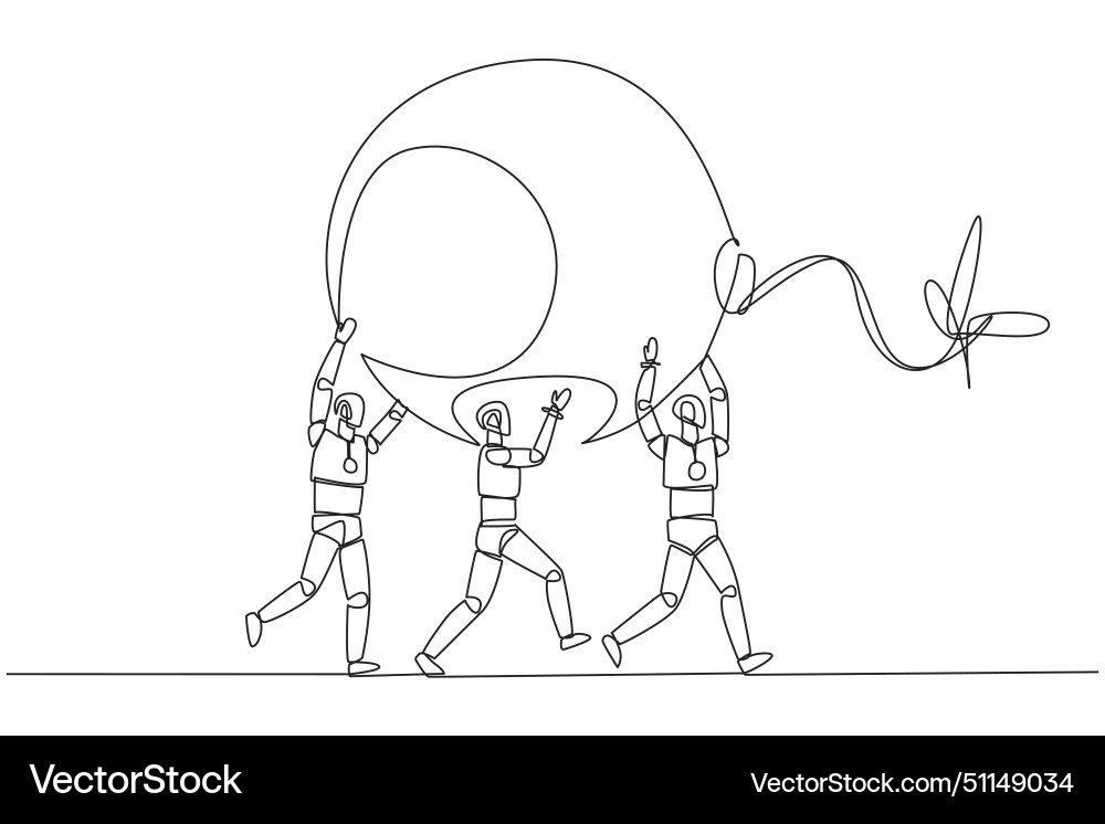 Single continuous line drawing group of robots Single continuous line drawing group of robots vector image
