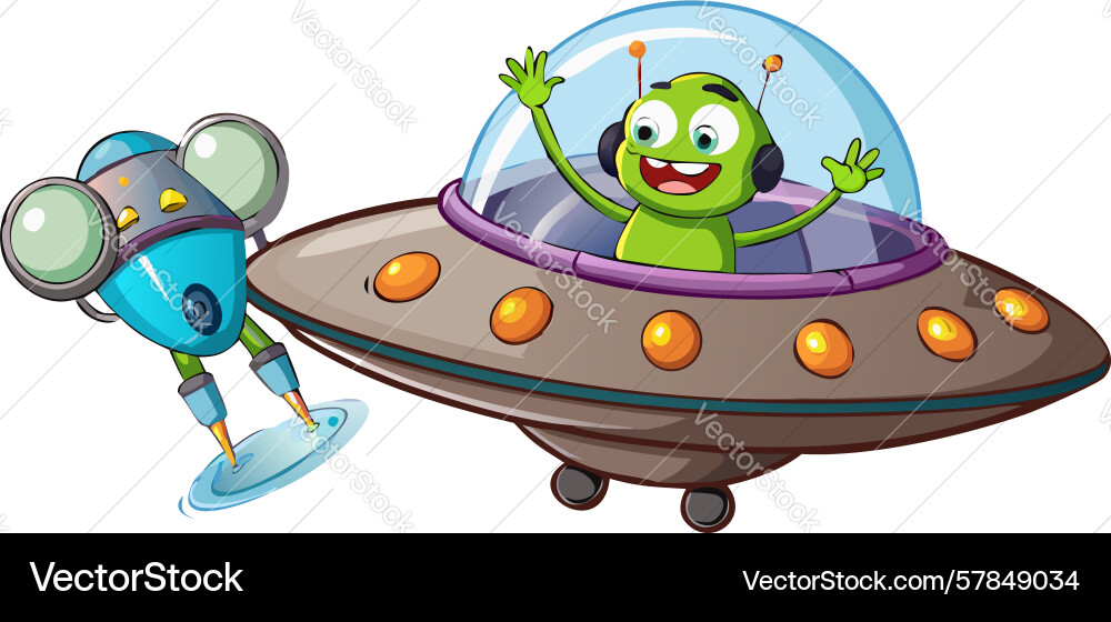 Smiling alien in spaceship for sci-fi fun design Vector Image