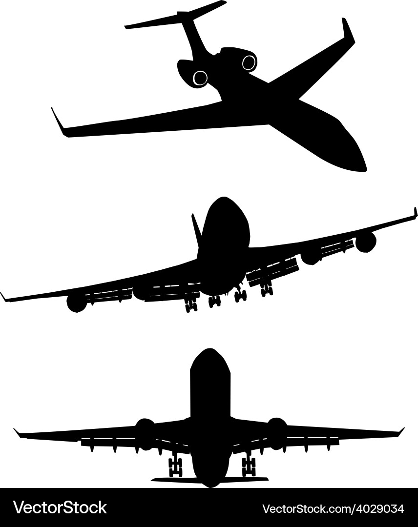 Three Black Airplane Silhouettes Vector Image