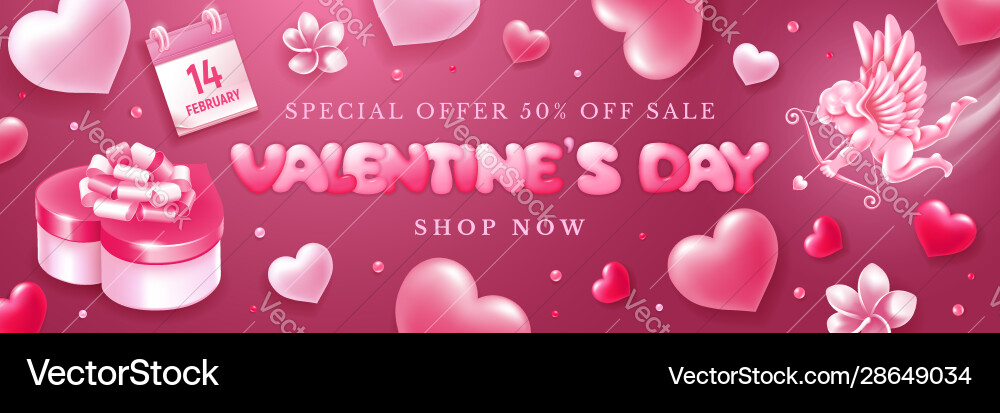 Valentinstag Verkauf Banner mit Becher und Herzen Valentinstag Verkauf Banner mit Becher und Herzen vektorbild