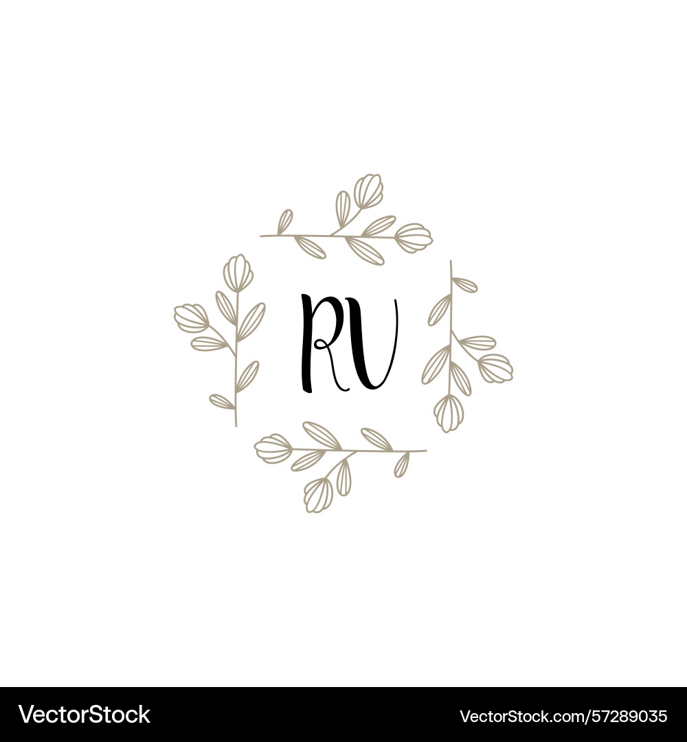 Botanical monogram logos with initial rv Vector Image