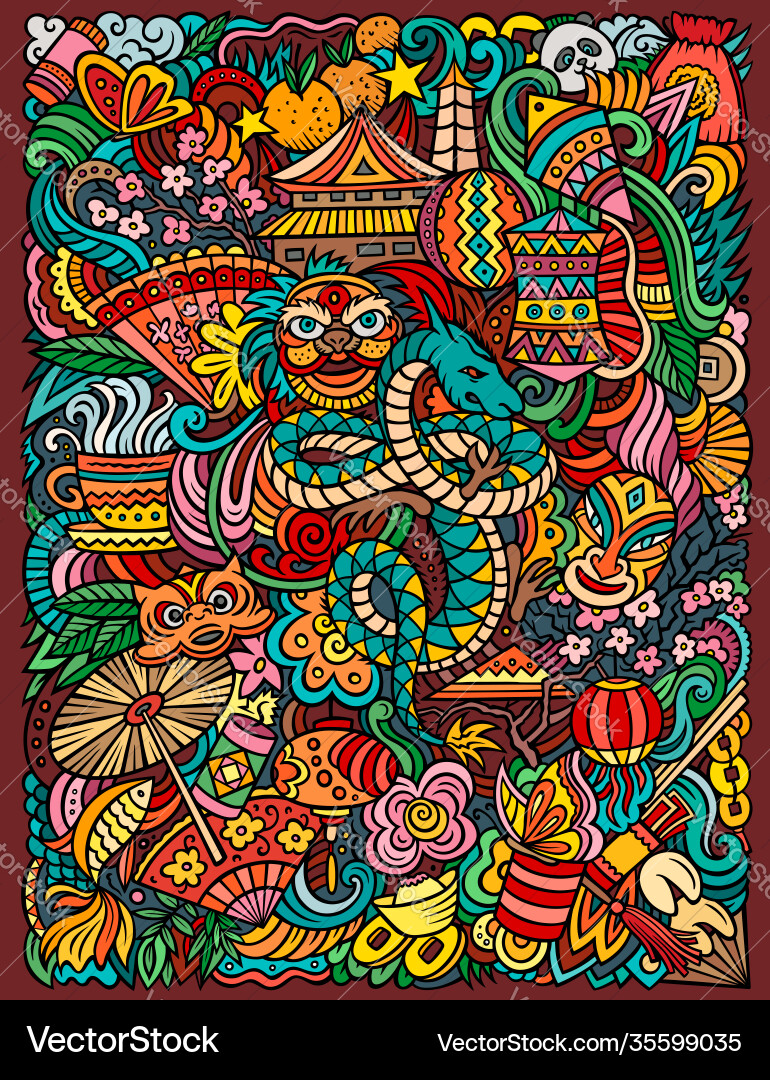 Chinese new year hand drawn doodles Chinese new year hand drawn doodles vector image