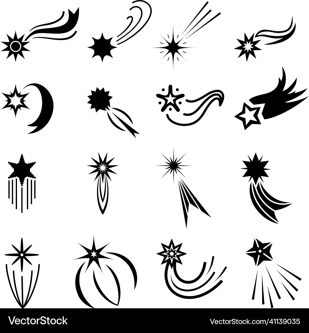 Flach fallende Sterne Icons Kometen Logo Designs Flach fallende Sterne Icons Kometen Logo Designs vektorbild
