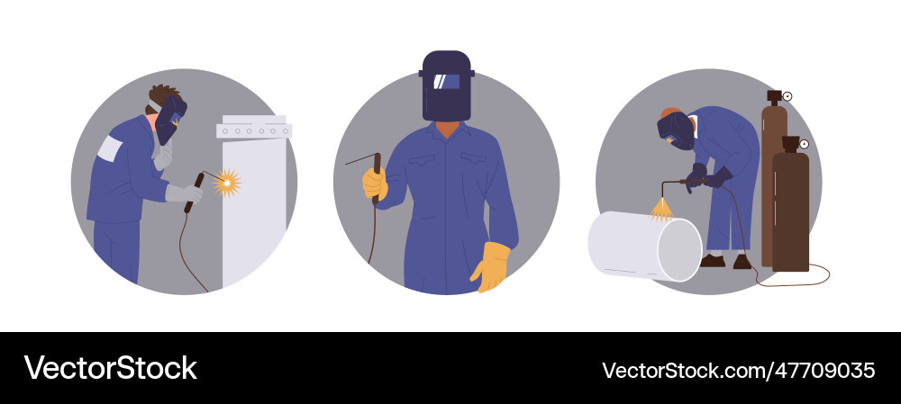 Isolated set of composition with welder character Isolated set of composition with welder character Vector Image