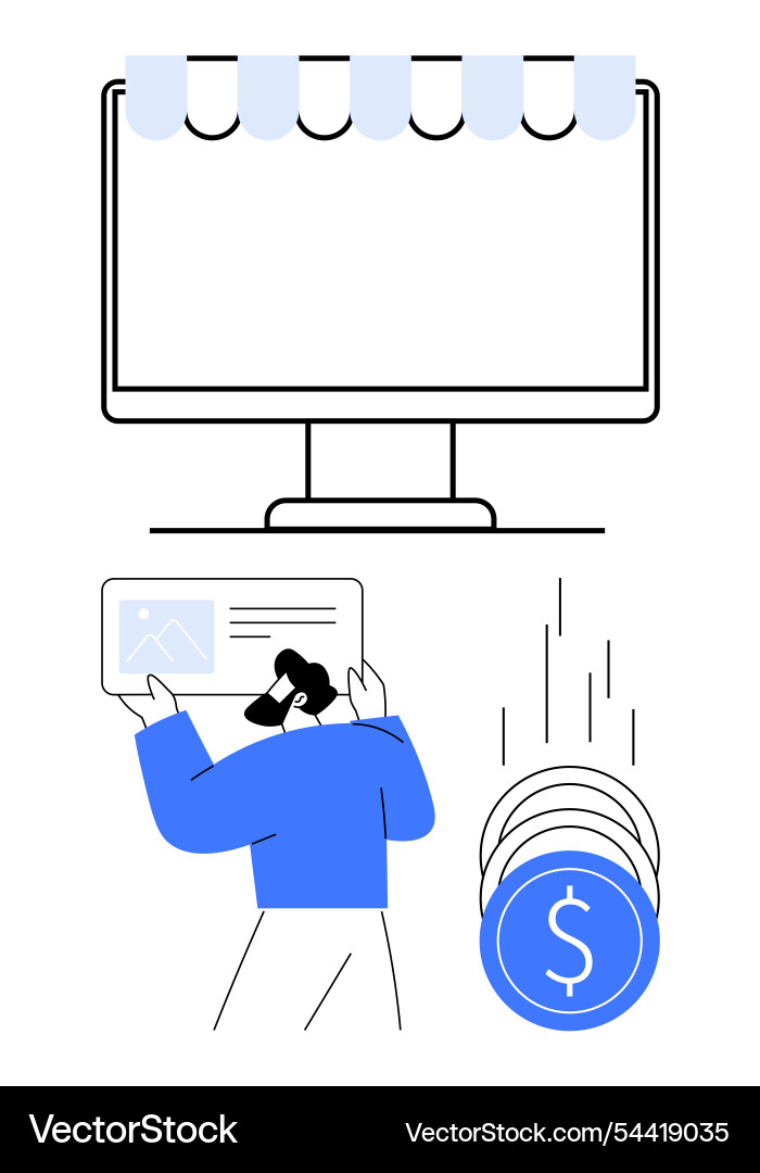 Online storefront with customer browsing Online storefront with customer browsing Vector Image