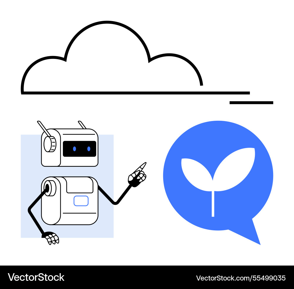 Robot pointing to cloud computing and eco-friendly Robot pointing to cloud computing and eco-friendly vector image