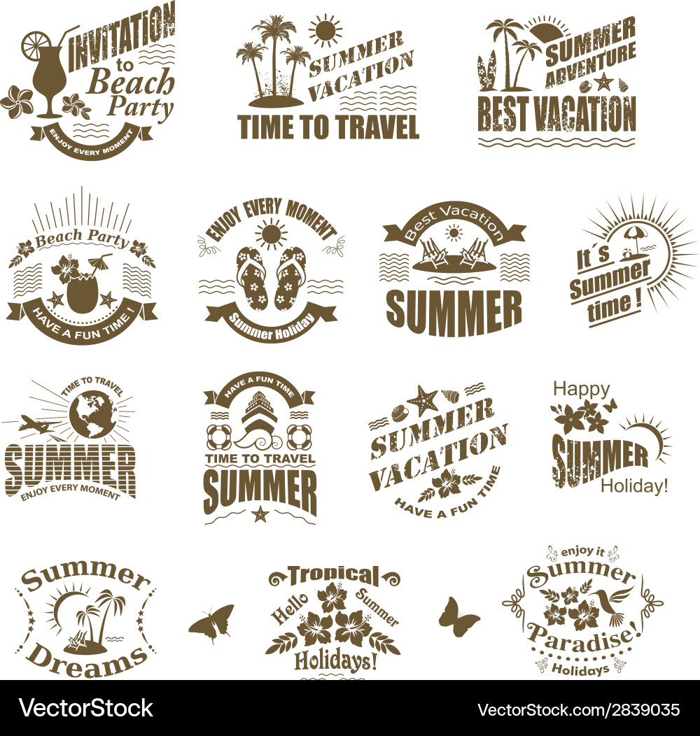 Set of summer design elements and frames Vector Image
