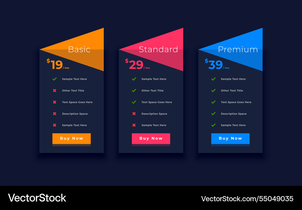 Web comparison 3 option pricing chart layout vector image
