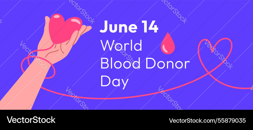 World blood donor day banner hand holds heart World blood donor day banner hand holds heart vector image