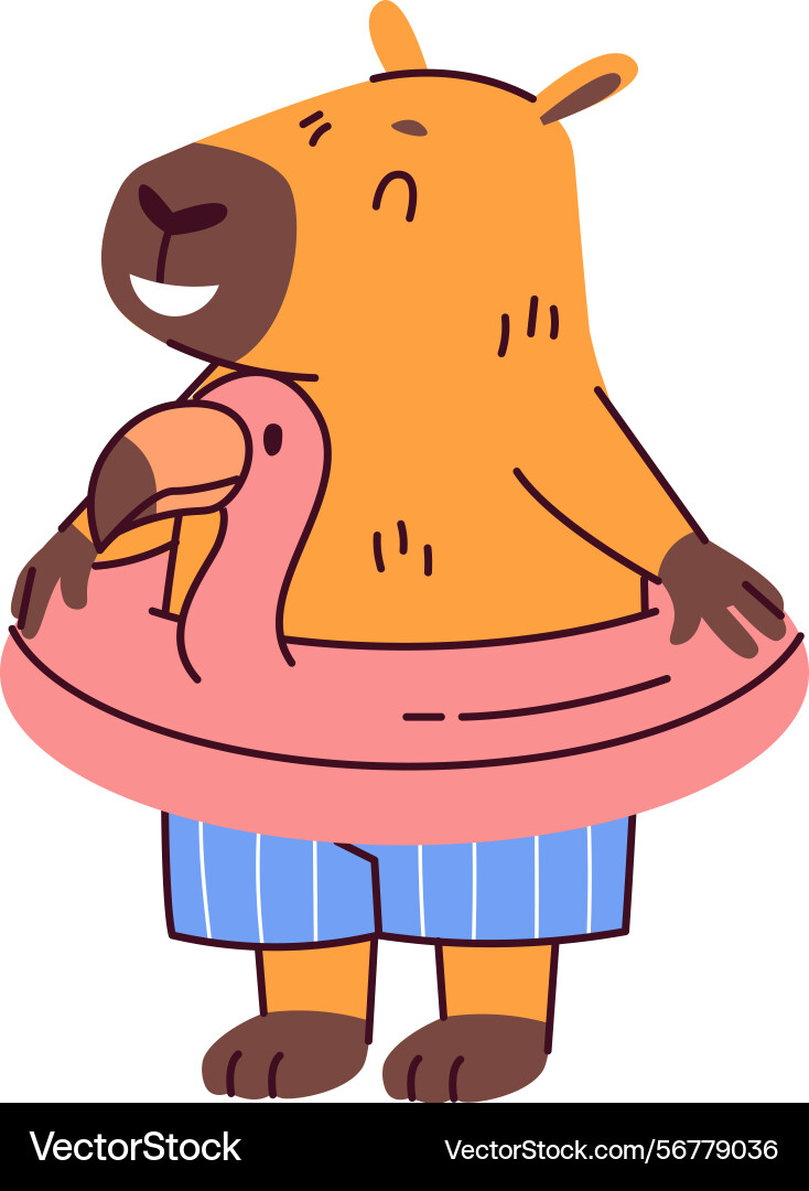 Capybara with flamingo float Capybara with flamingo float vector image
