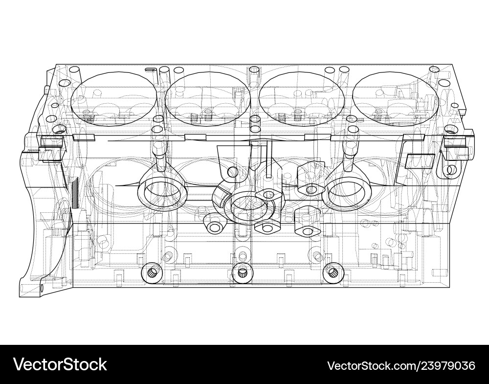 Engine block sketch rendering of 3d Vector Image