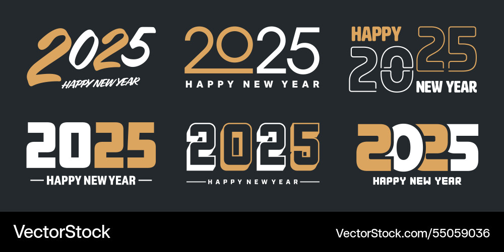 Set of 2025 happy new year greeting text designs Set of 2025 happy new year greeting text designs vector image