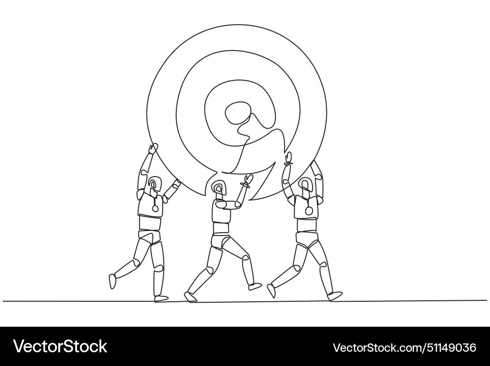 Single continuous line drawing group of robots Single continuous line drawing group of robots vector image