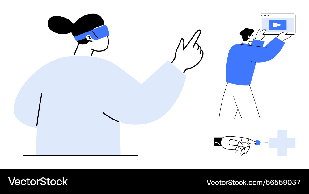 Person using virtual reality headset interactive Person using virtual reality headset interactive vector image