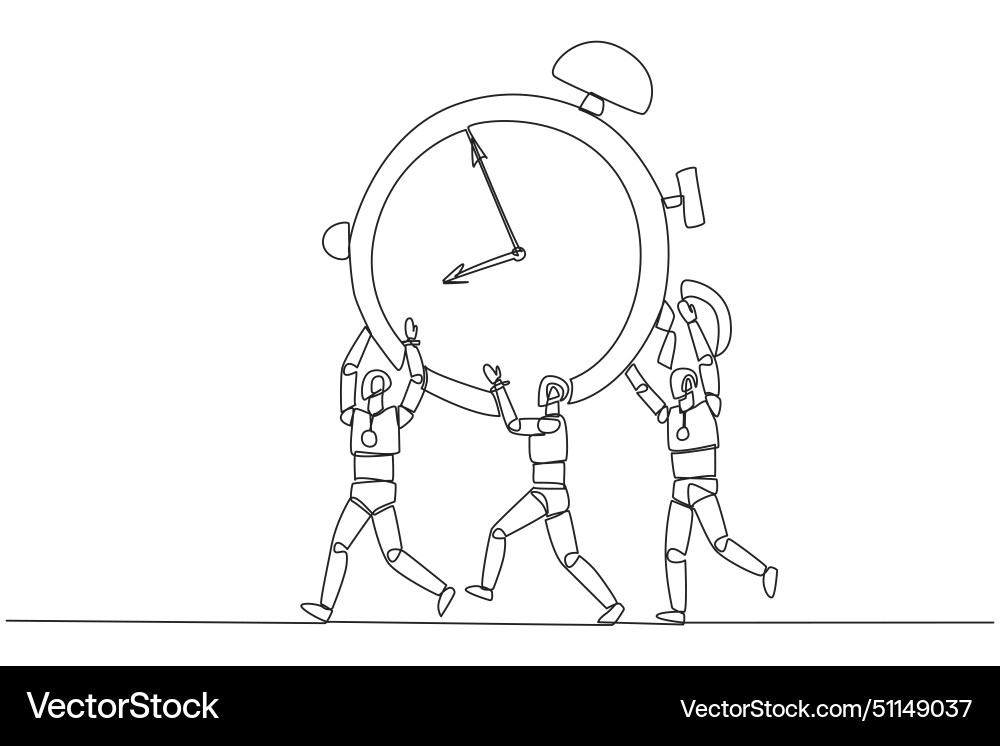 Single one line drawing group of robots work Single one line drawing group of robots work vector image