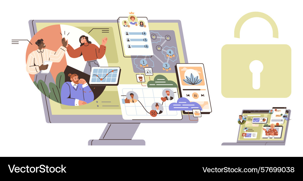 Collaborative online workspace with data security vector image