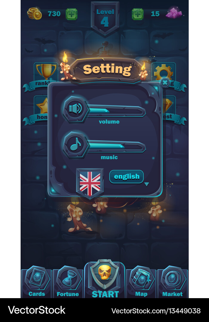 Monster battle gui setting volume window Monster battle gui setting volume window vector image