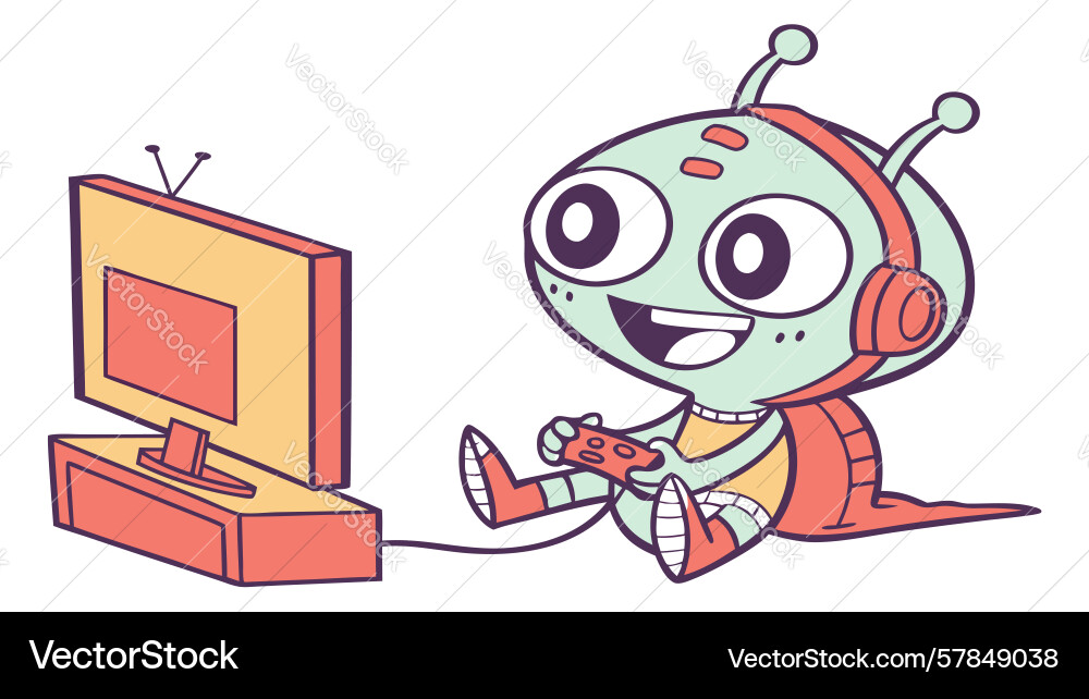 Robot alien character with computer in spacesuit Vector Image