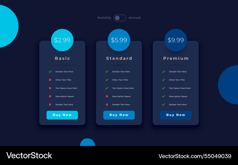 3 option pricing chart table template select Vector Image