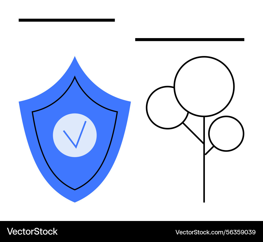 Blue shield with a checkmark and abstract tree vector image