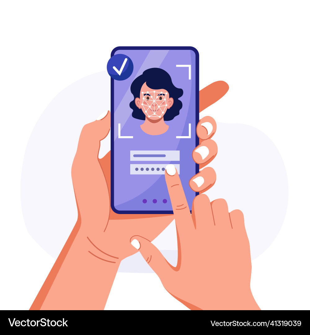 Face id access recognition system vector image