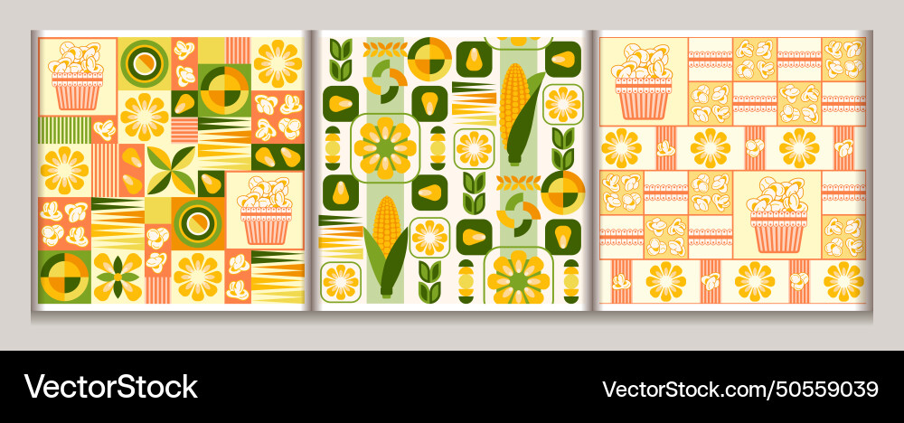 Seamless geometric patterns with icons of corn vector image