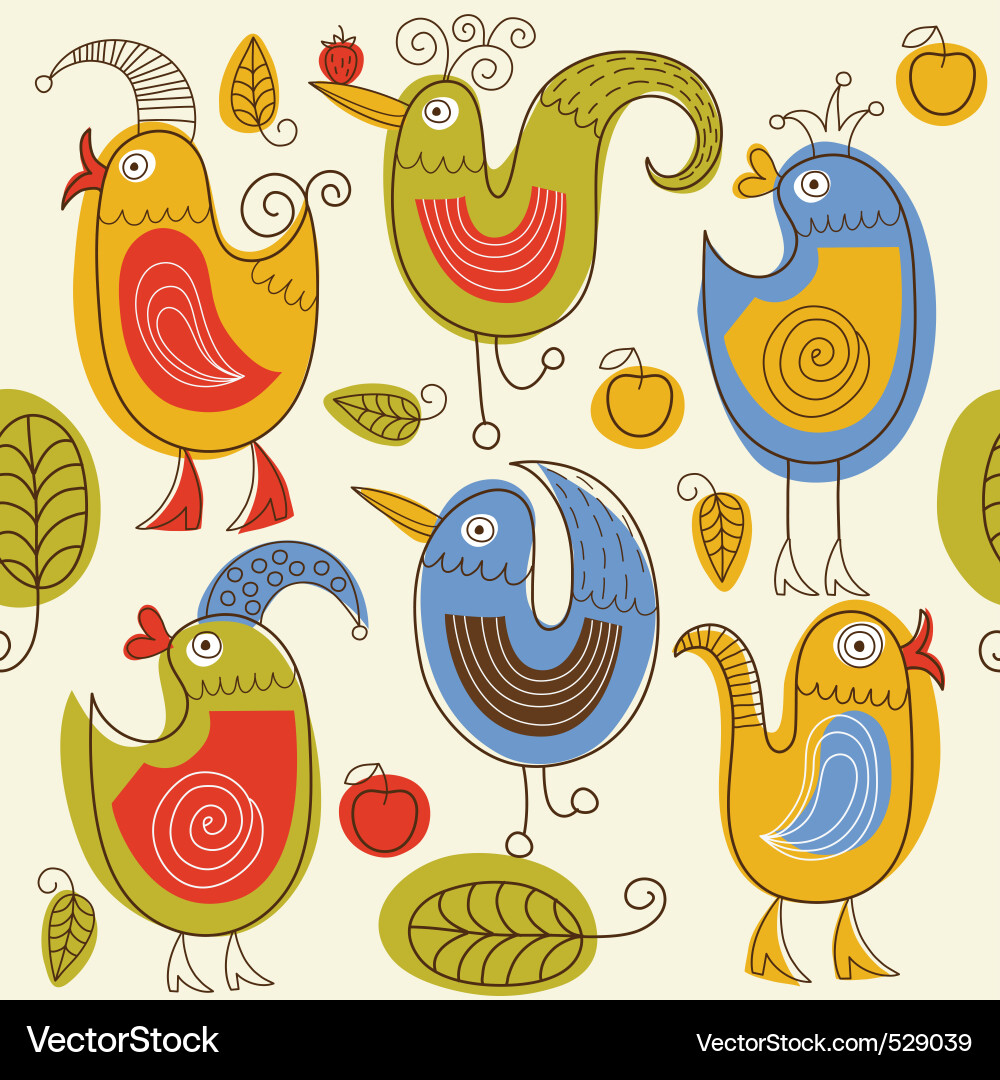 Whimsical Bird Pattern Vector Image