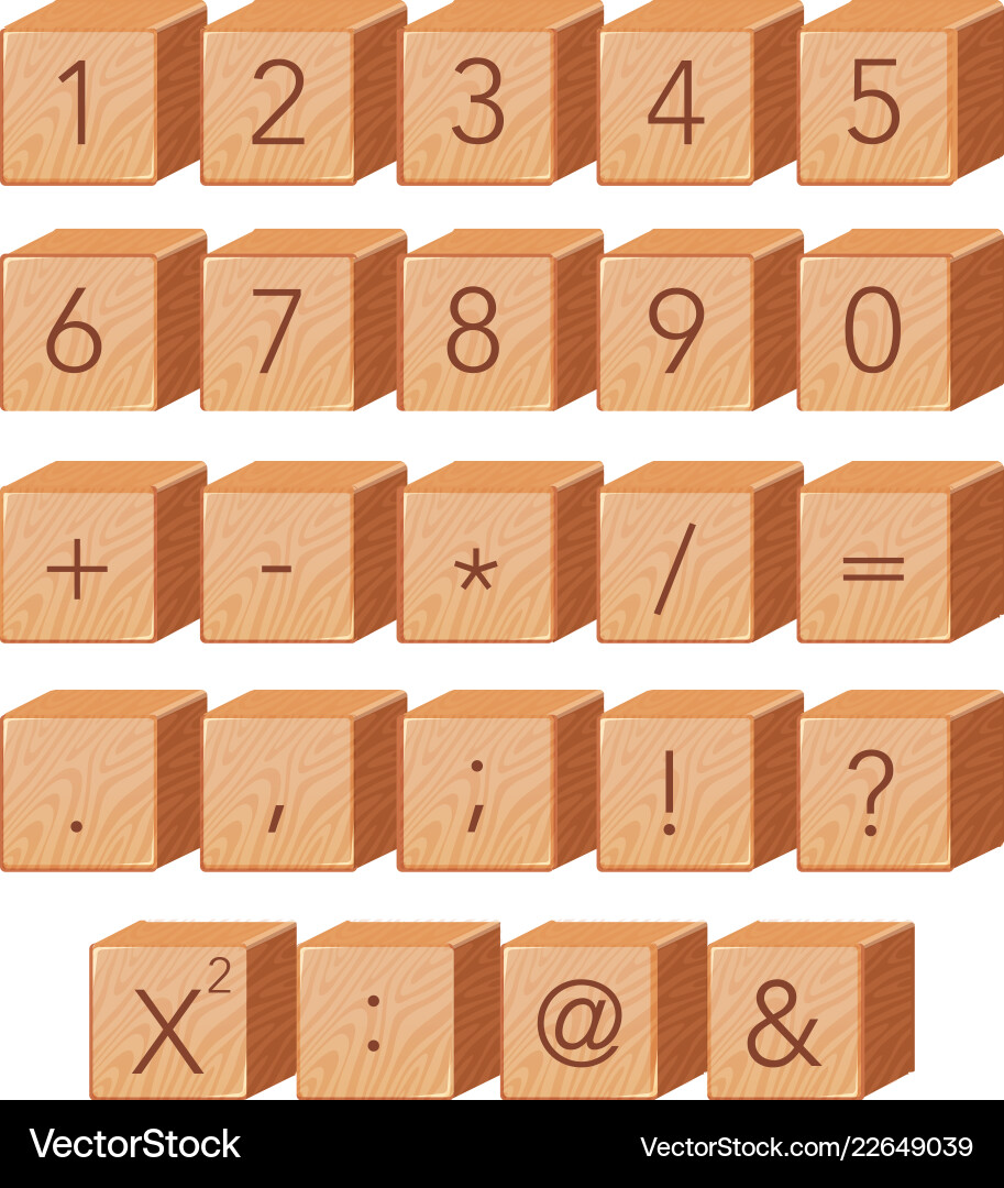 Wooden number block font symbol Vector Image