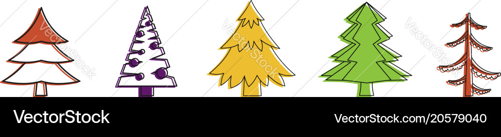 Fir tree icon set color outline style Vector Image