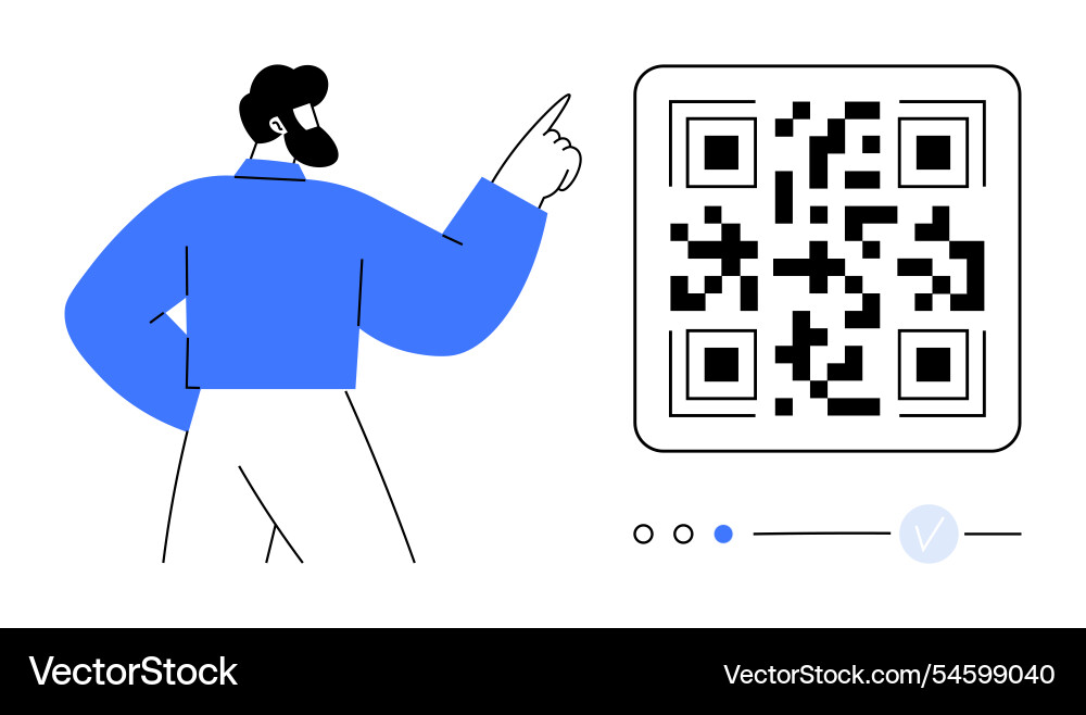 Man pointing at qr code with simplified navigation Vector Image