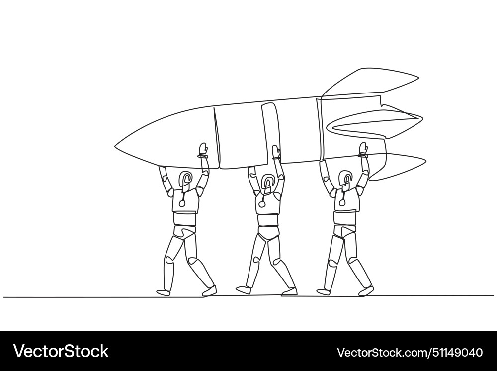 Single continuous line drawing a group of robots Single continuous line drawing a group of robots vector image