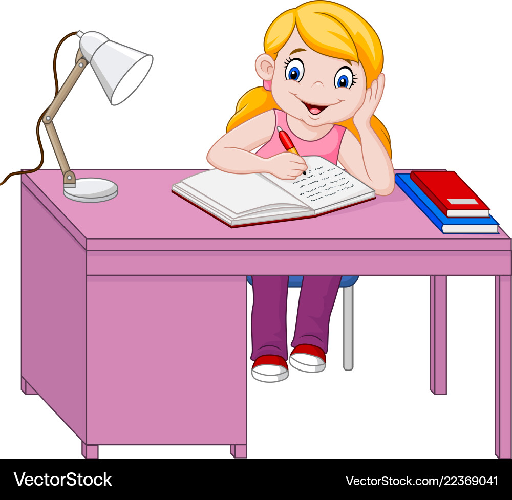 Cartoon little girl studying Royalty Free Vector Image