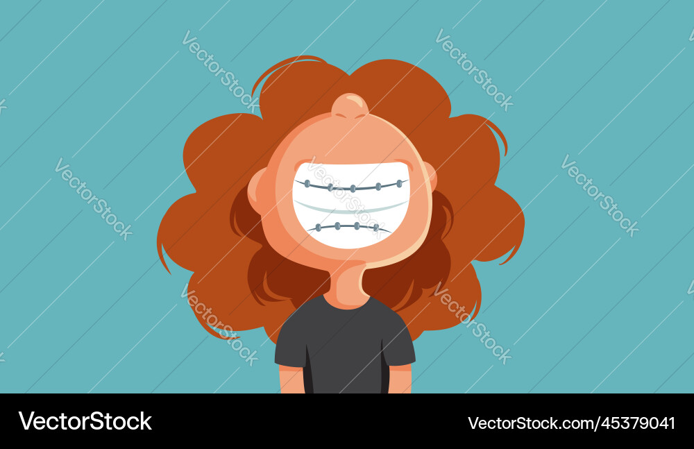 Funny smiling girl wearing braces cartoon Funny smiling girl wearing braces cartoon vector image