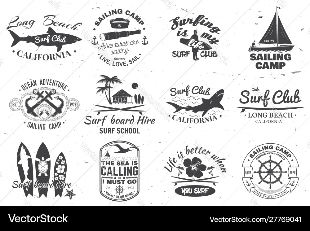 Sailing Yacht Surf Club Badges Vector Image