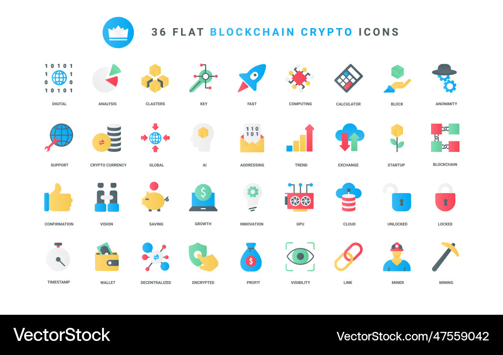 Cryptocurrency & Blockchain Icons vector image