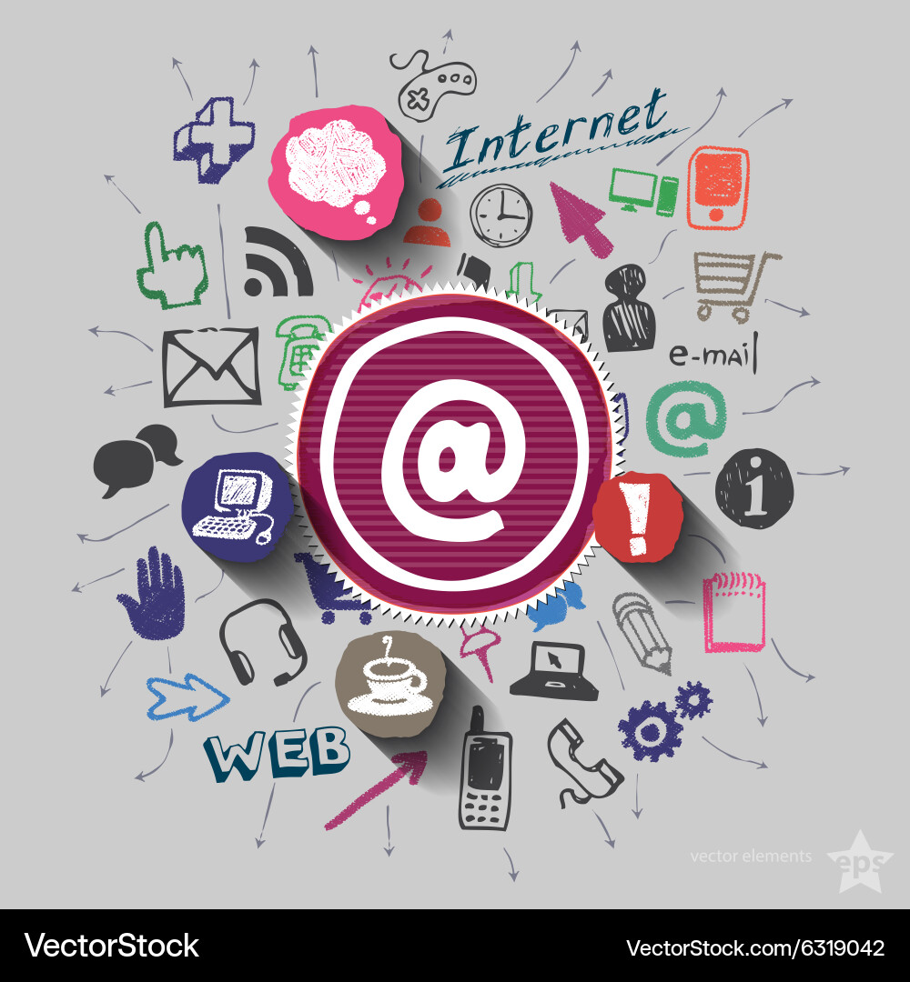Mail and collage with web icons background vector image