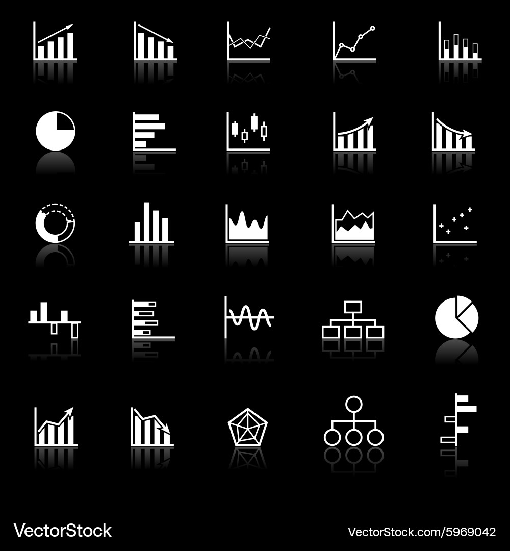 Modern Graph Icons - Black Background Vector Image