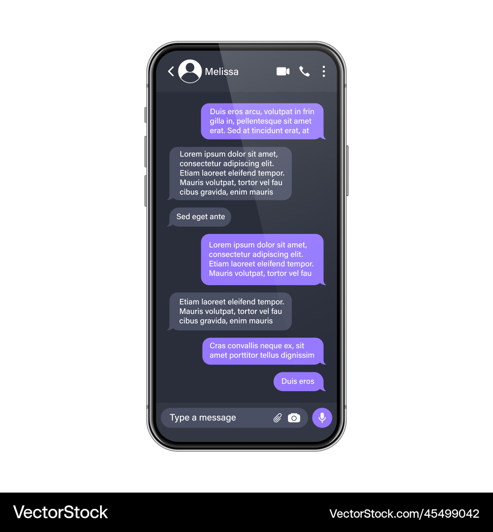 Realistic smartphone with messaging app sms text Realistic smartphone with messaging app sms text vector image