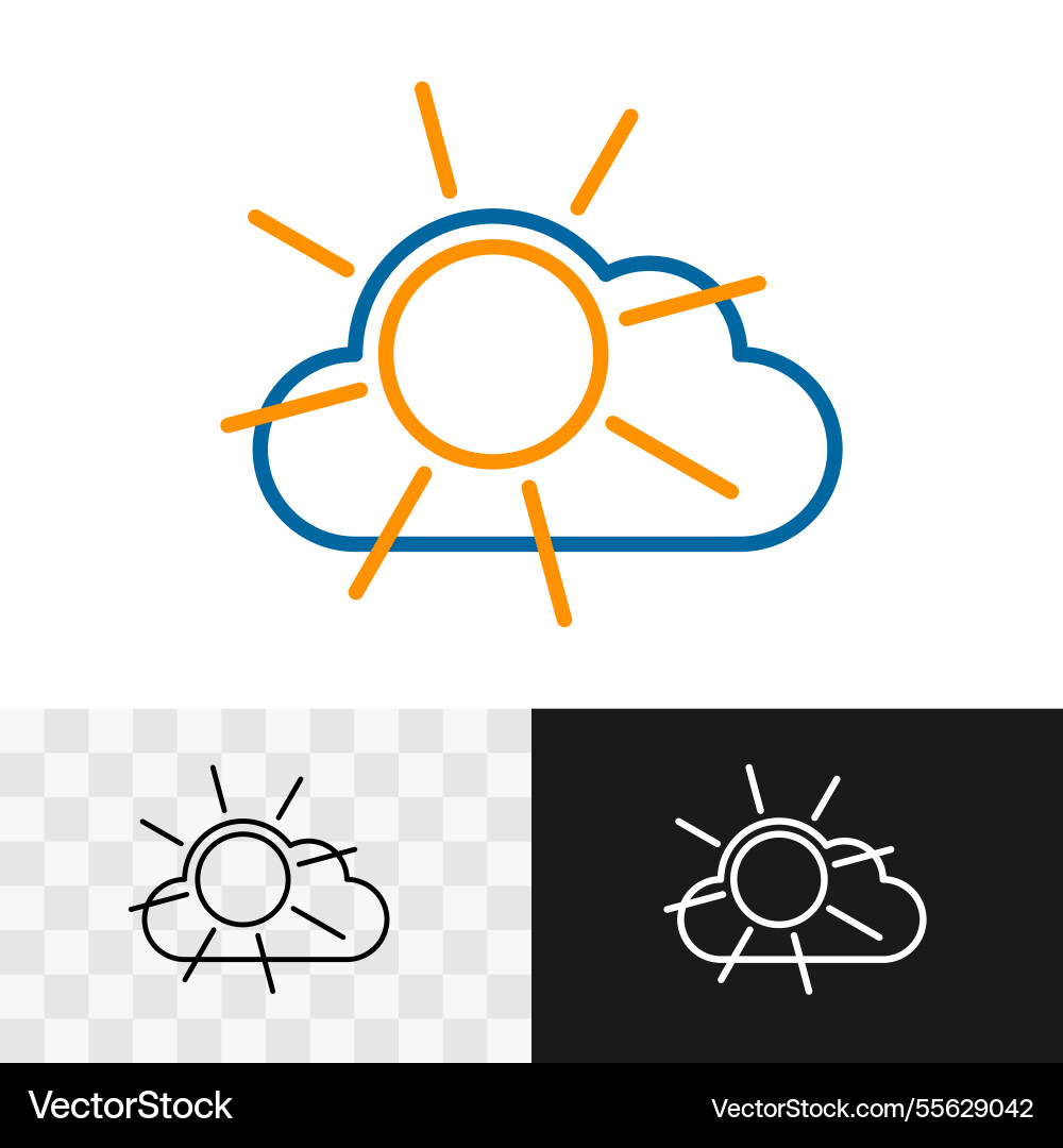 Sun light rays through the cloud line style icon Sun light rays through the cloud line style icon vector image