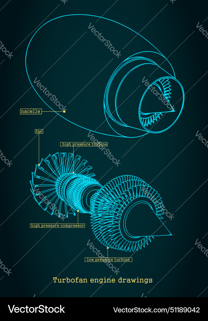 Turbofan engine blueprints vector image