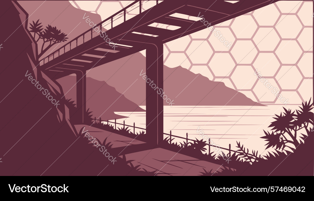 Underside of bridge with abstract honeycomb vector image
