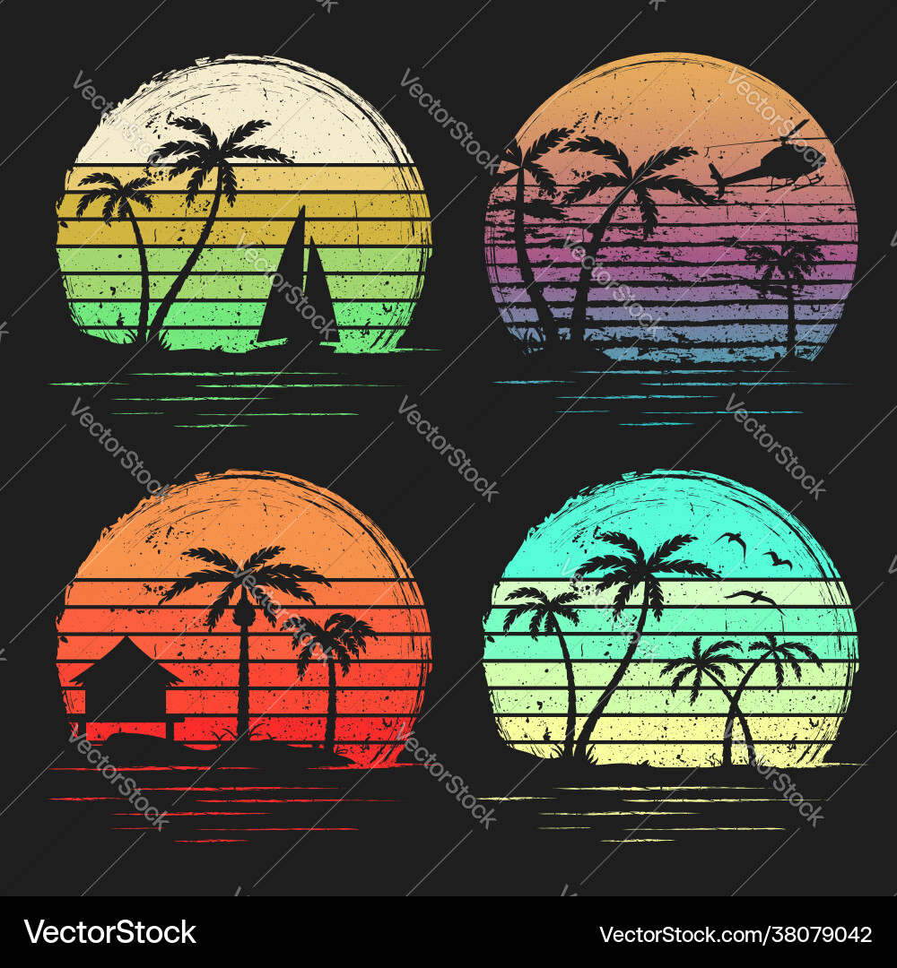 Vintage Sunset Palms Set vector image