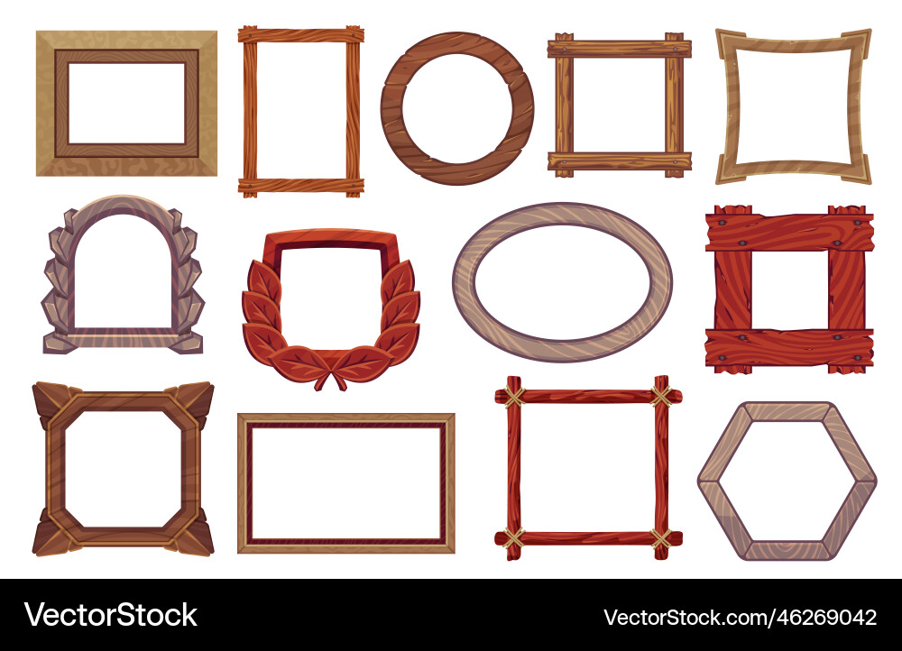 Wooden frames cartoon wood borders and boards Wooden frames cartoon wood borders and boards vector image