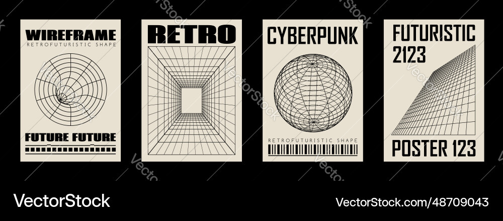 Retro futuristic abstract geometric y2k posters vector image