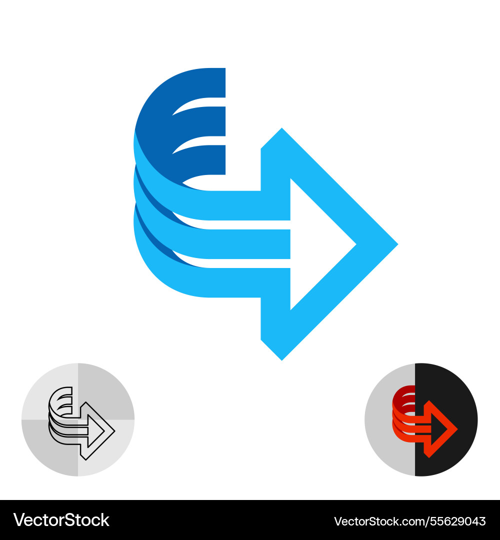 Turn out arrow wide lines 3d style Turn out arrow wide lines 3d style vector image